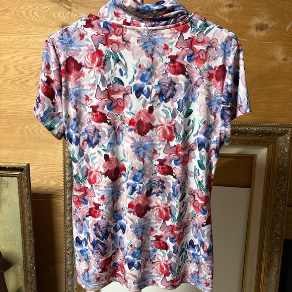 DKNY Floral Cowl Neck Blouse - Red, Blue, Purple - Picture 4 of 4